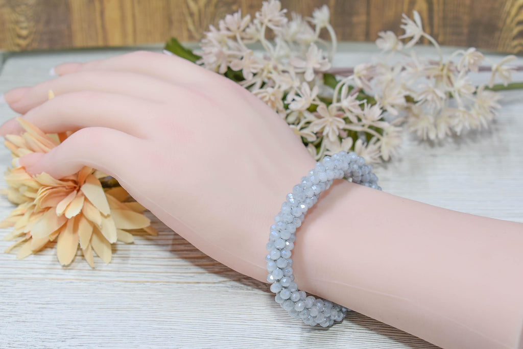 Elegant Light Gray Mini Glass Crystal Bead Cluster Stretch Bracelet