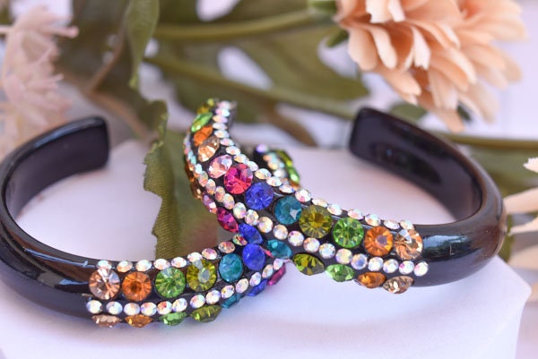 Black 5 Row Bling Statement Acrylic Lucite Multicolor Rhinestones 2" Women's Hoop Earrings Pageant Weddings Night Out Diva Pageant