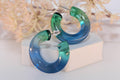 Translucent Gradient Teal Blue Retro Boho Semi Chunky Lucite Ombre Jelly 1.5" Hoop Earrings