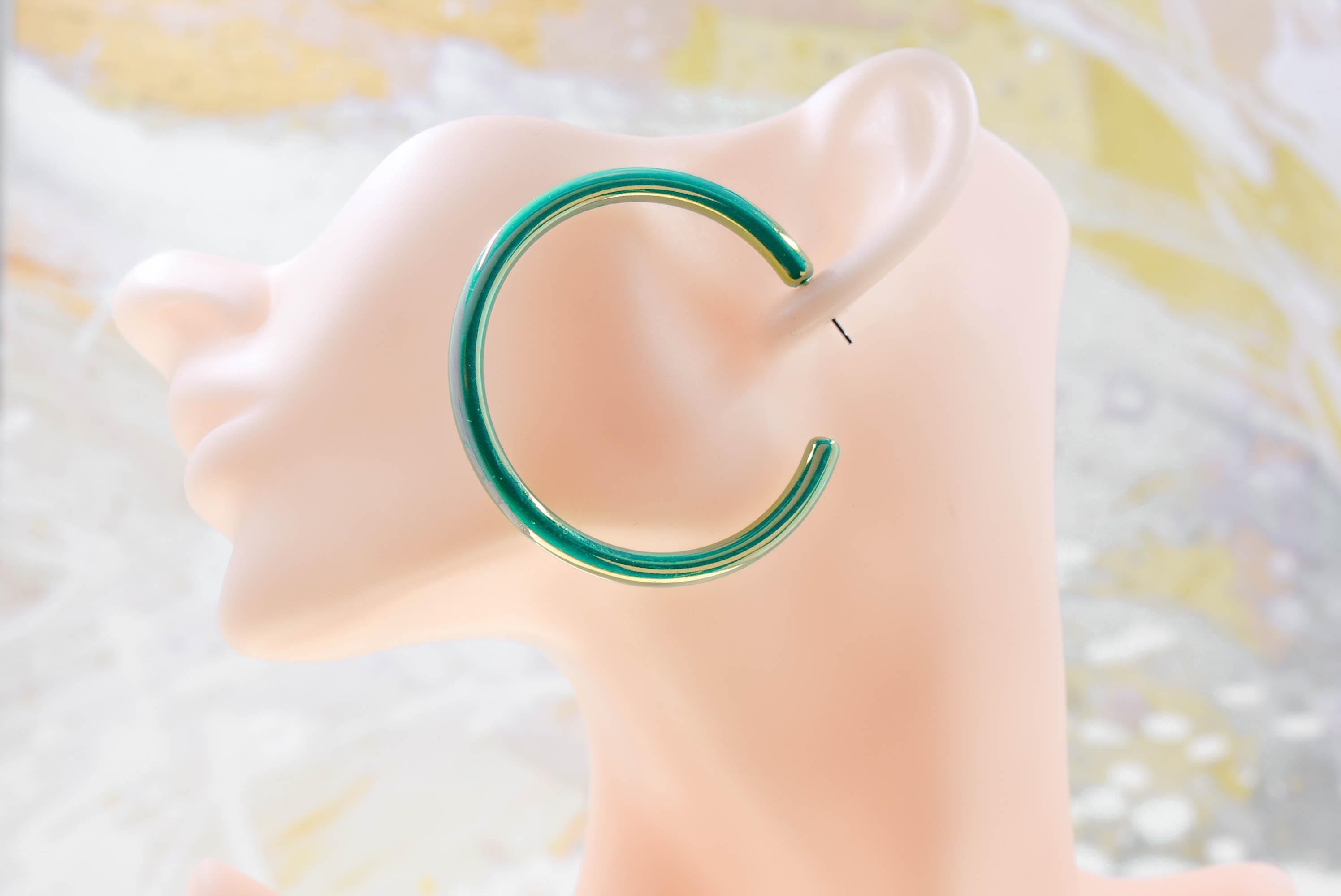 80s Iridescent Hoop Earrings: Mint Teal Groovy Statement Accessory