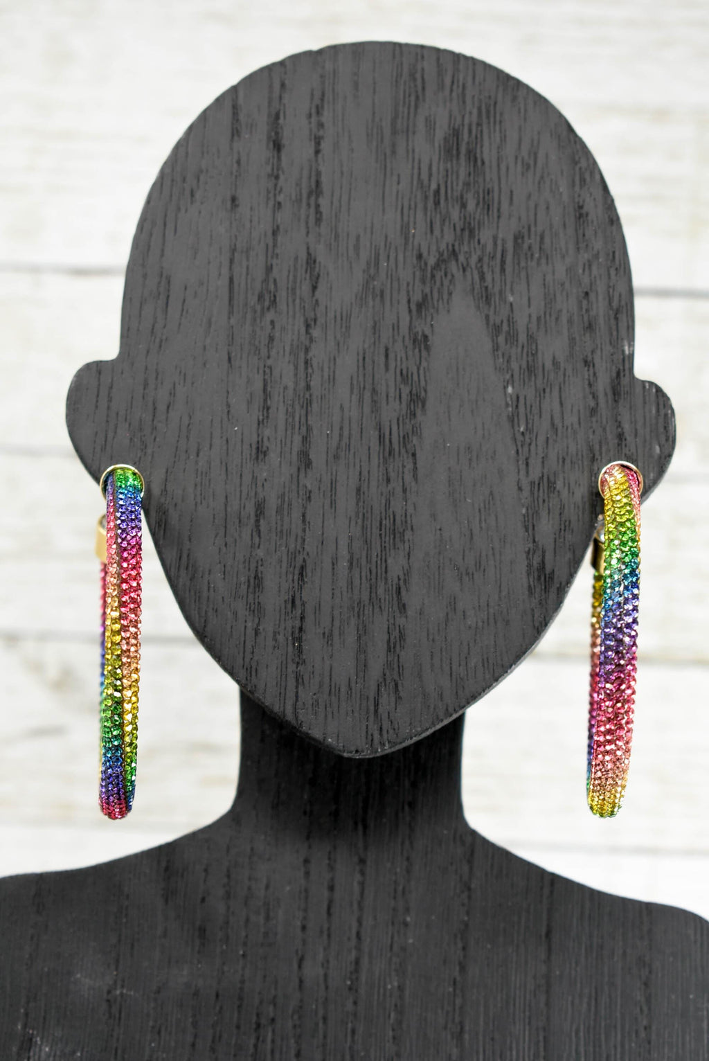 2.5" Ladies Bohemian Multicolor Rainbow Rhinestone Sparkle Wrap Pave Open Hoop Earrings Stone Accent Women Party Night Out