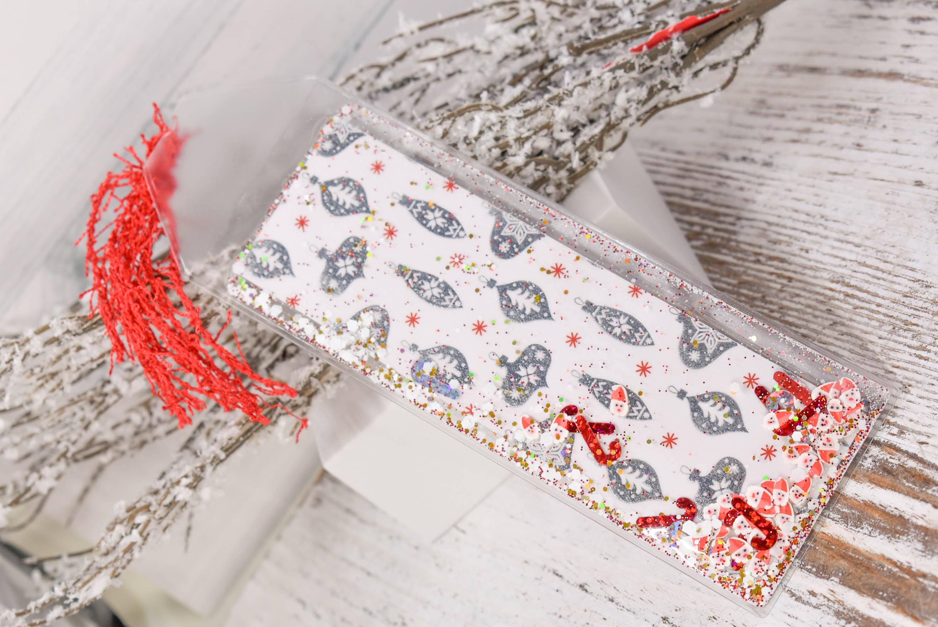 Double Side Print Christmas Theme Glitter & Sequin Shaker Bookmark Book Lovers Stocking Stuffer Gifts Kids