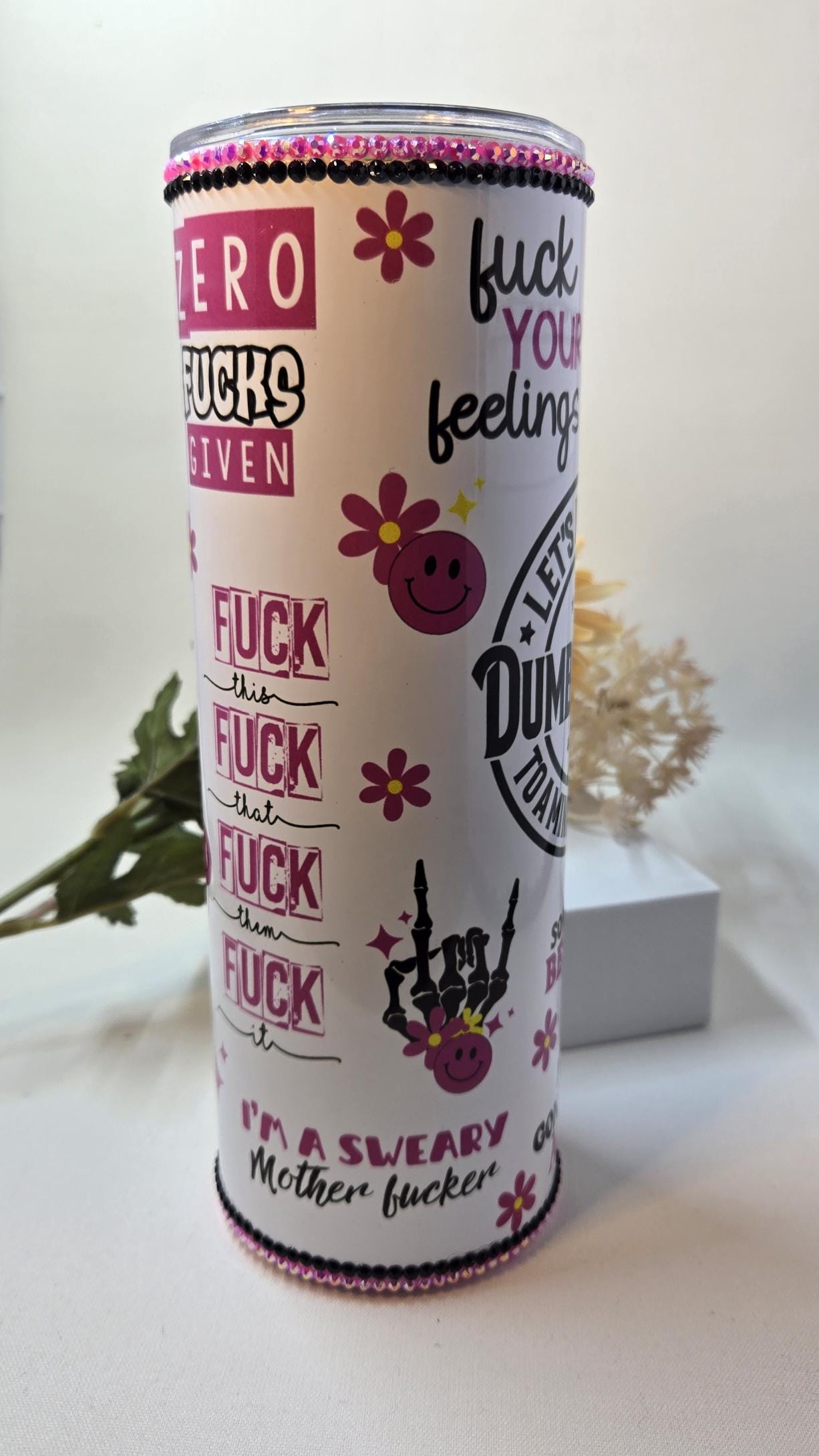 Rhinestone Embellish 20oz Let's Keep the Dumbfuckery to a Minimum Today Travel Tumbler Cup with Lid and Metal Straw Sarcastic Tumbler Gifts