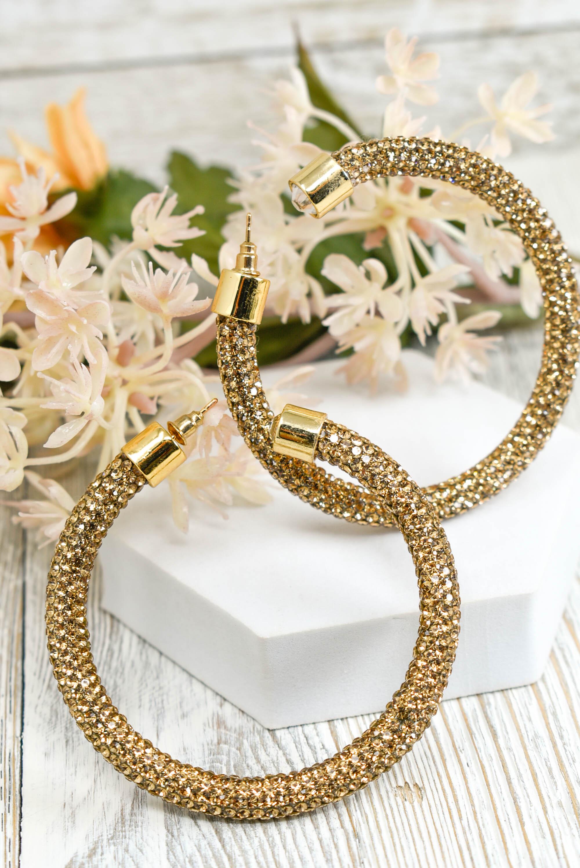 2.5" Ladies Bohemian Topaz Rhinestone Sparkle Wrap Pave Open Hoop Earrings Stone Accent Women Party Night Out