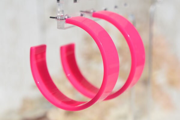 80's Retro Bright Neon Pink Chandler Hoop Earrings Women Girls Costume Statement Festival Party Girls Night