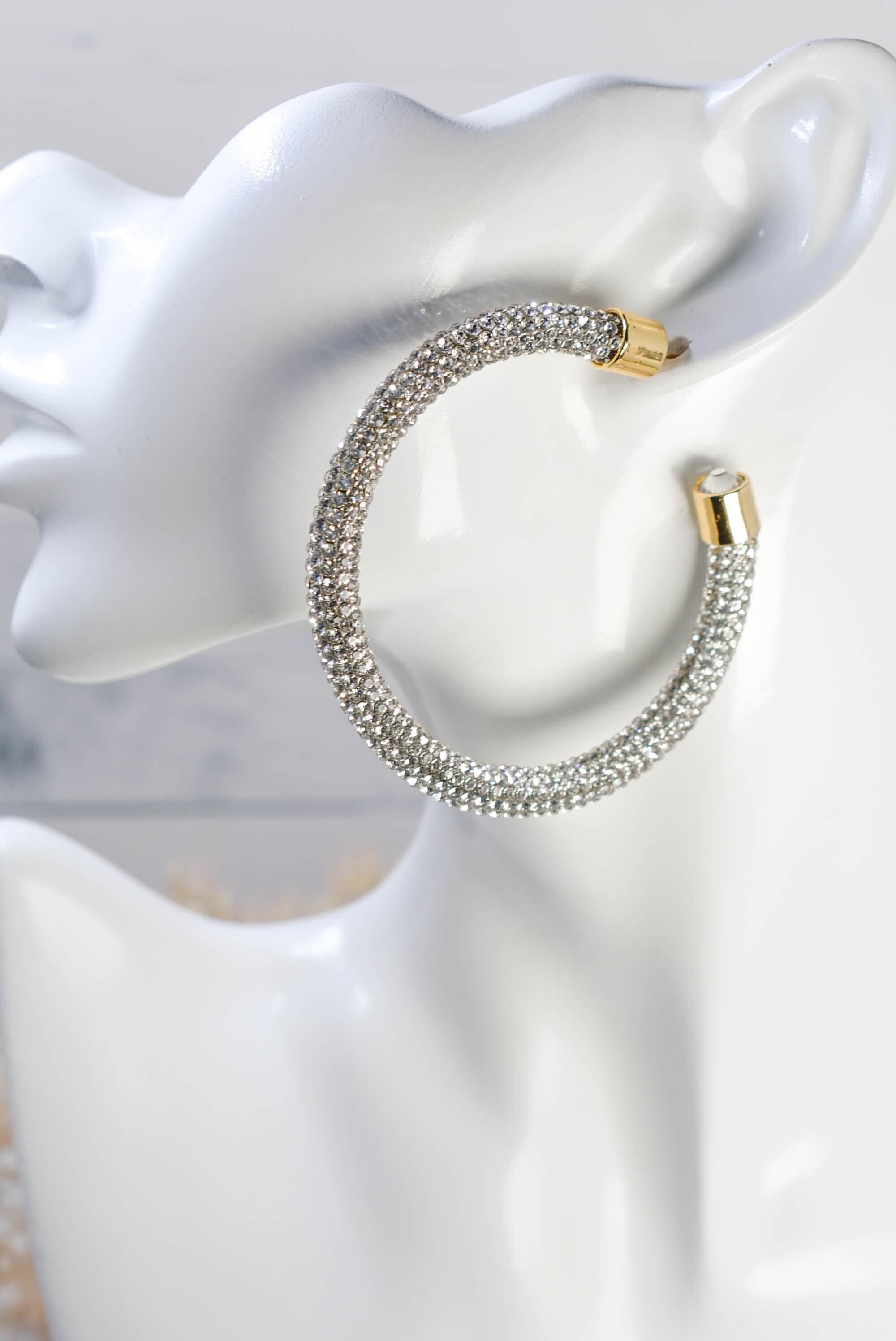 2.5" Ladies Bohemian Clear Rhinestone Sparkle Wrap Pave Open Hoop Earrings Stone Accent Women Party Night Out