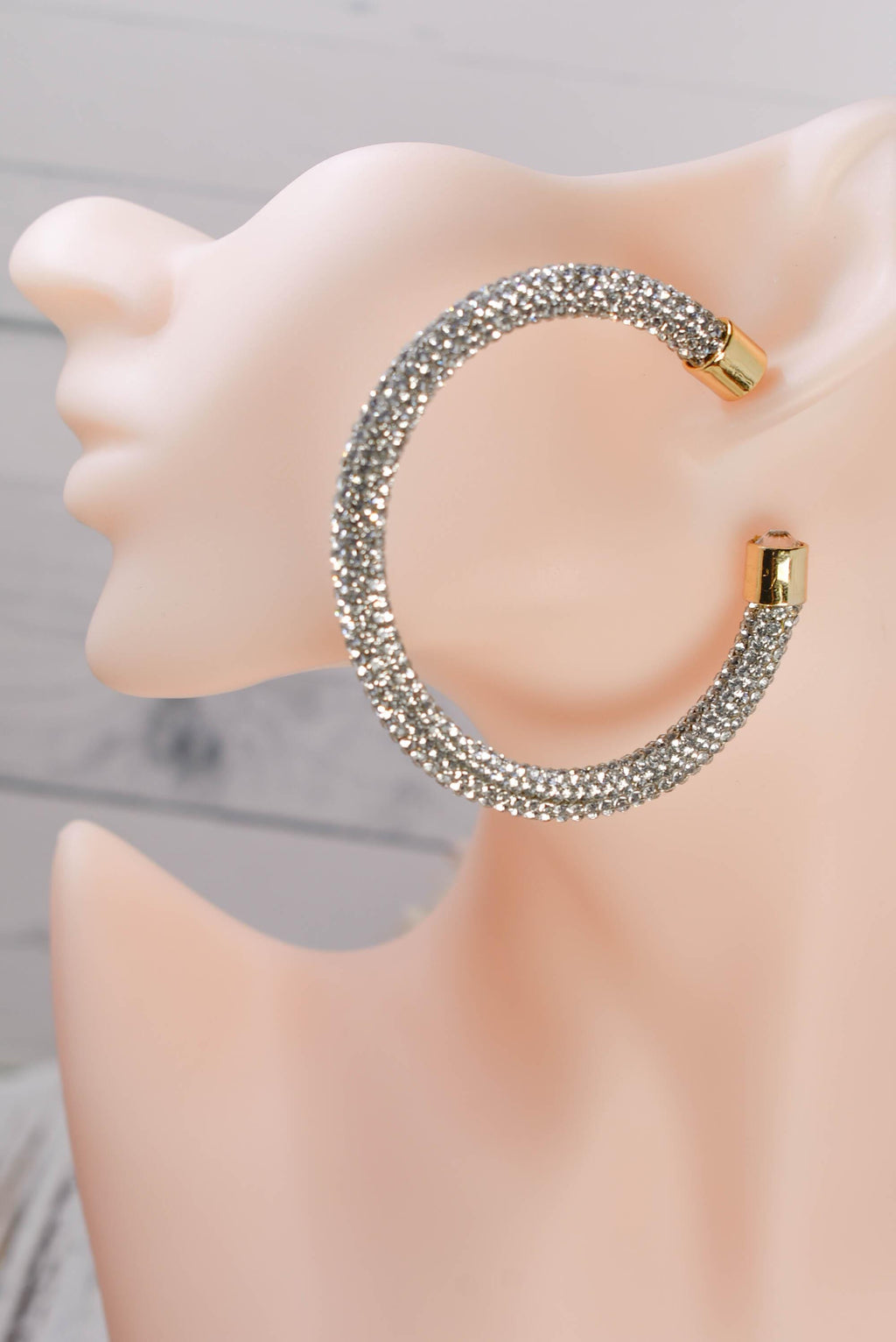 2.5" Ladies Bohemian Clear Rhinestone Sparkle Wrap Pave Open Hoop Earrings Stone Accent Women Party Night Out