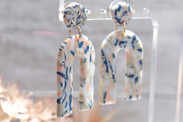 Boho Fashion Statement Handmade Polymer Clay "Brianne" Gold Flakes Dangle Earrings Gifts Women