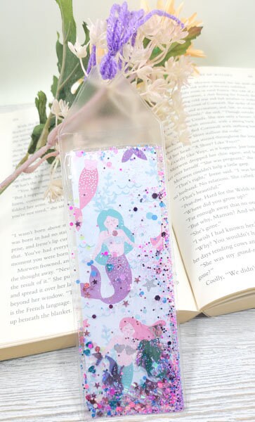 Mermaid Print Sea Theme Glow In The Dark Glitter & Sequin Shaker Bookmark Book Lovers Stocking Stuffer Gifts Kids
