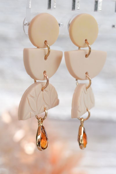 Boho Fashion Statement Handmade Nude Color Polymer Clay "Aura" Dangle Drop Earrings Gifts Women