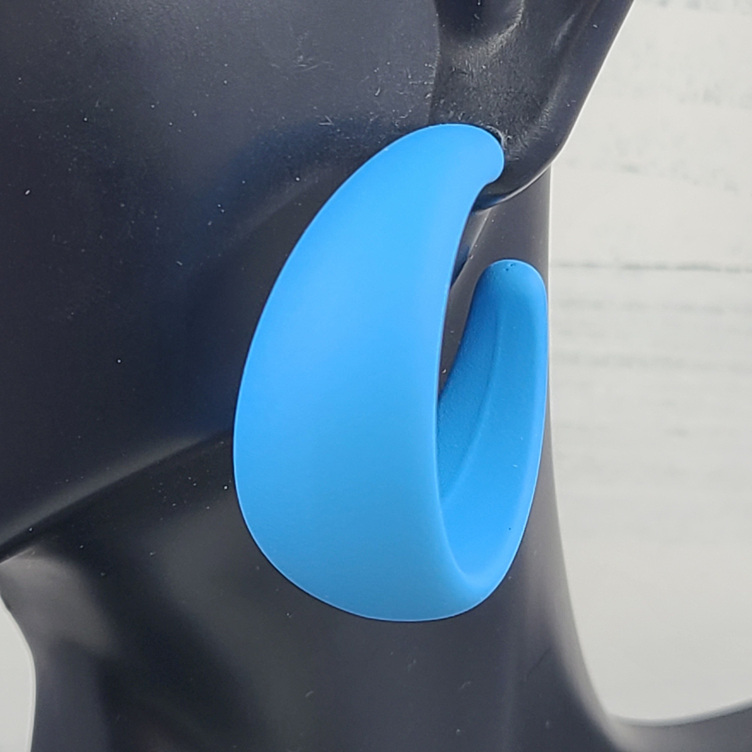 Blue 80's Retro Smooth Matte Texture 1.5" Semi Wide Fashion Hoop Earrings