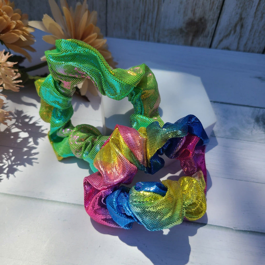 Set of 10 Retro 80's Metallic Hair Pony Tail Scrunchies for Women, Summer Hair Ties, Hair Accessories for Long Hair