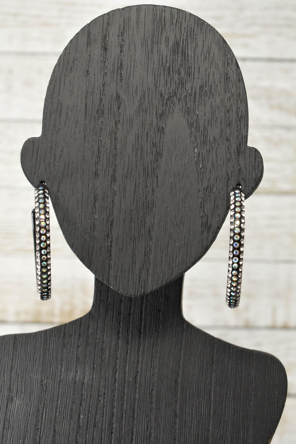 Black 3 Row Bling Statement Acrylic Lucite AB Iridescent Rhinestones 2.25" Women's Hoop Earrings Pageant Weddings Night Out Diva Pageant