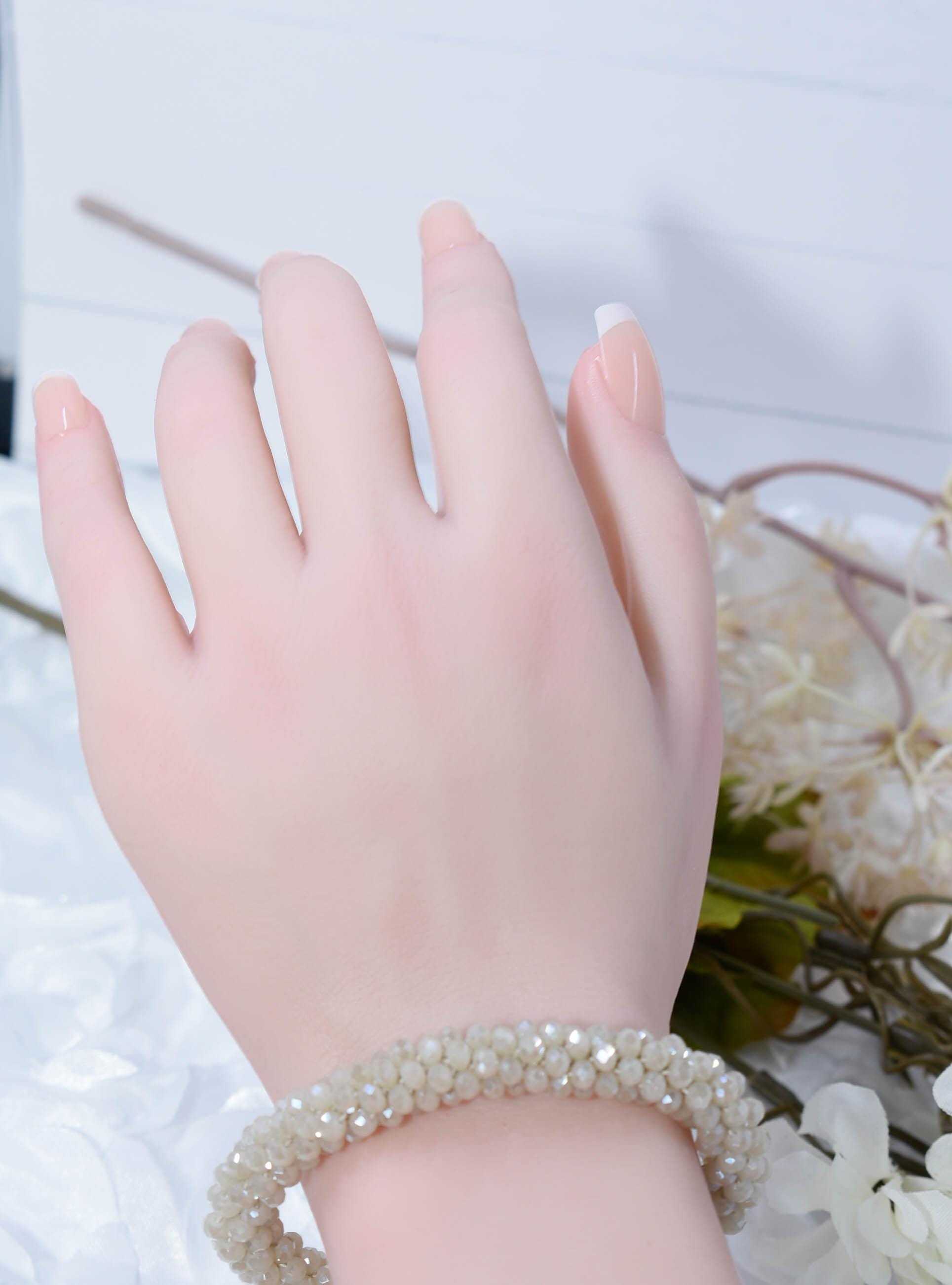 Elegant Clear Beige Mini Glass Crystal Bead Cluster Stretch Bracelet