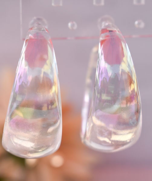 Translucent Iridescent Film Coating Clear Boho Women's Semi Wide Hoop Earrings