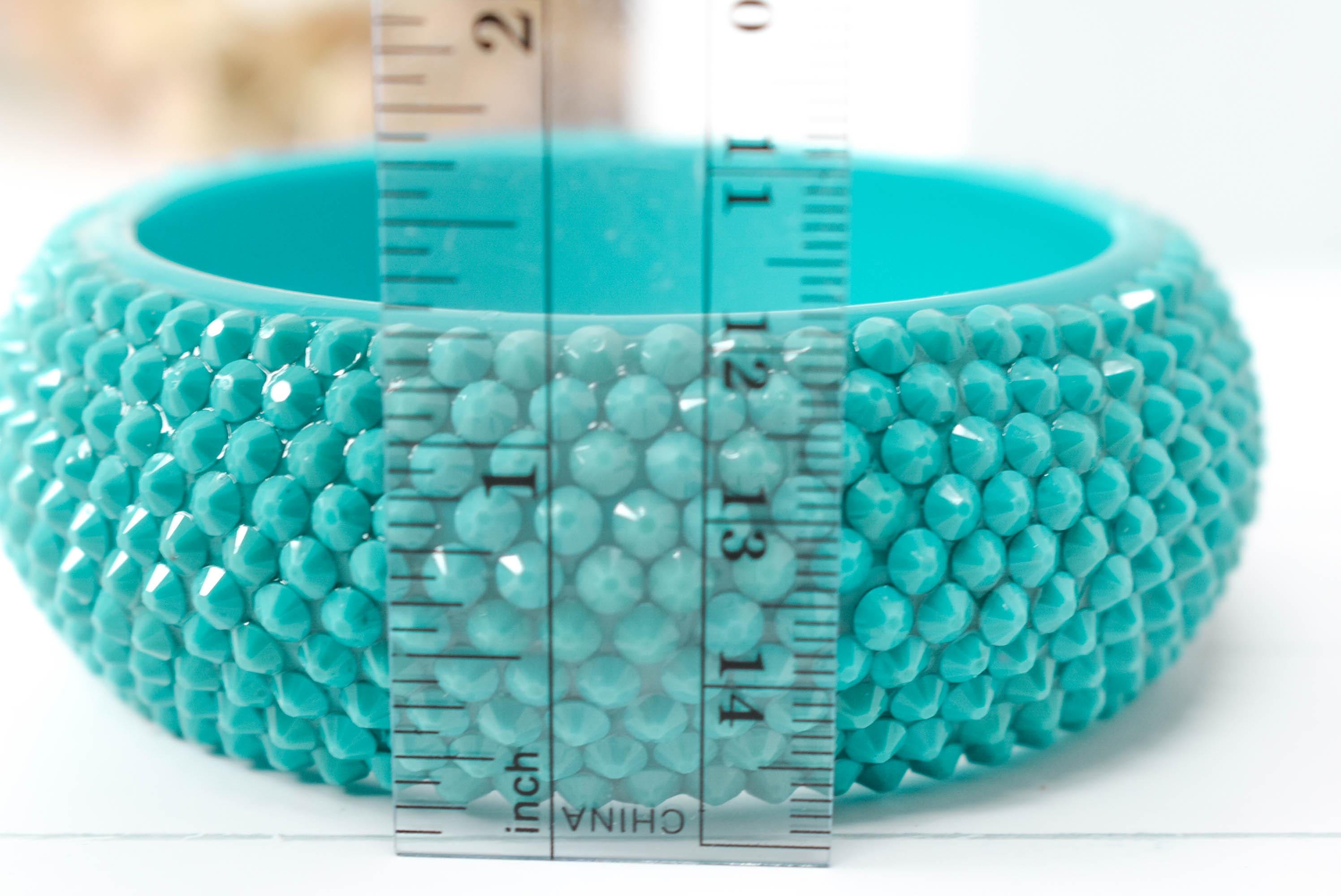 Retro Neon Aqua Blue Chunky Rhinestone Embellished Summer Bangle Bracelet