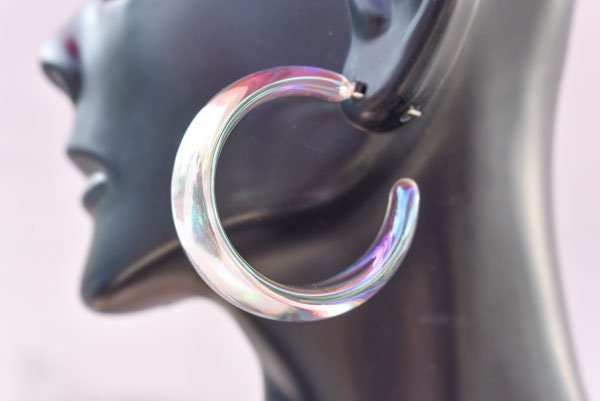 Translucent Iridescent Film Coating Clear Boho Women's Semi Wide Hoop Earrings