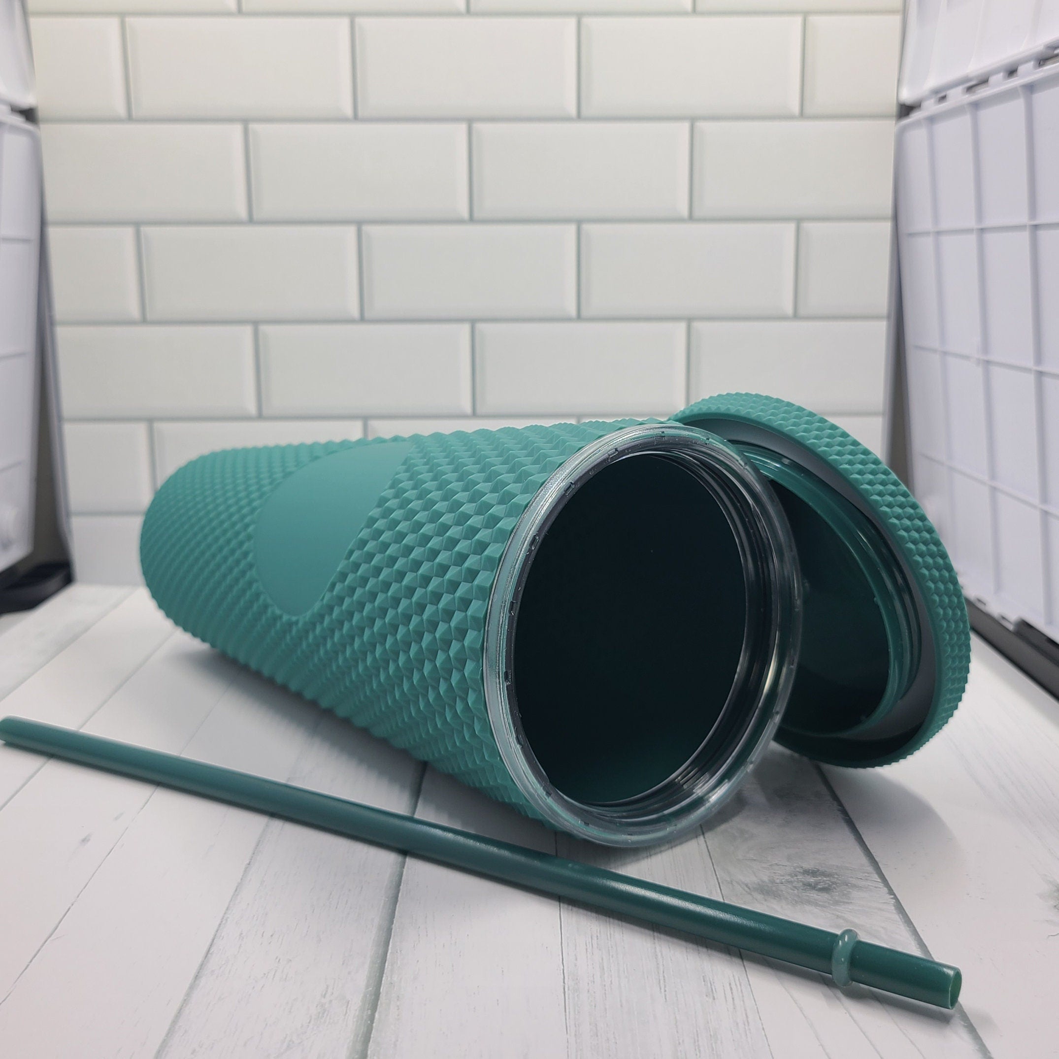 24oz Green Matte Studded Soft Texture To Go Travel Tumbler Cup Blank Center Circle with Lid and Matching Straw