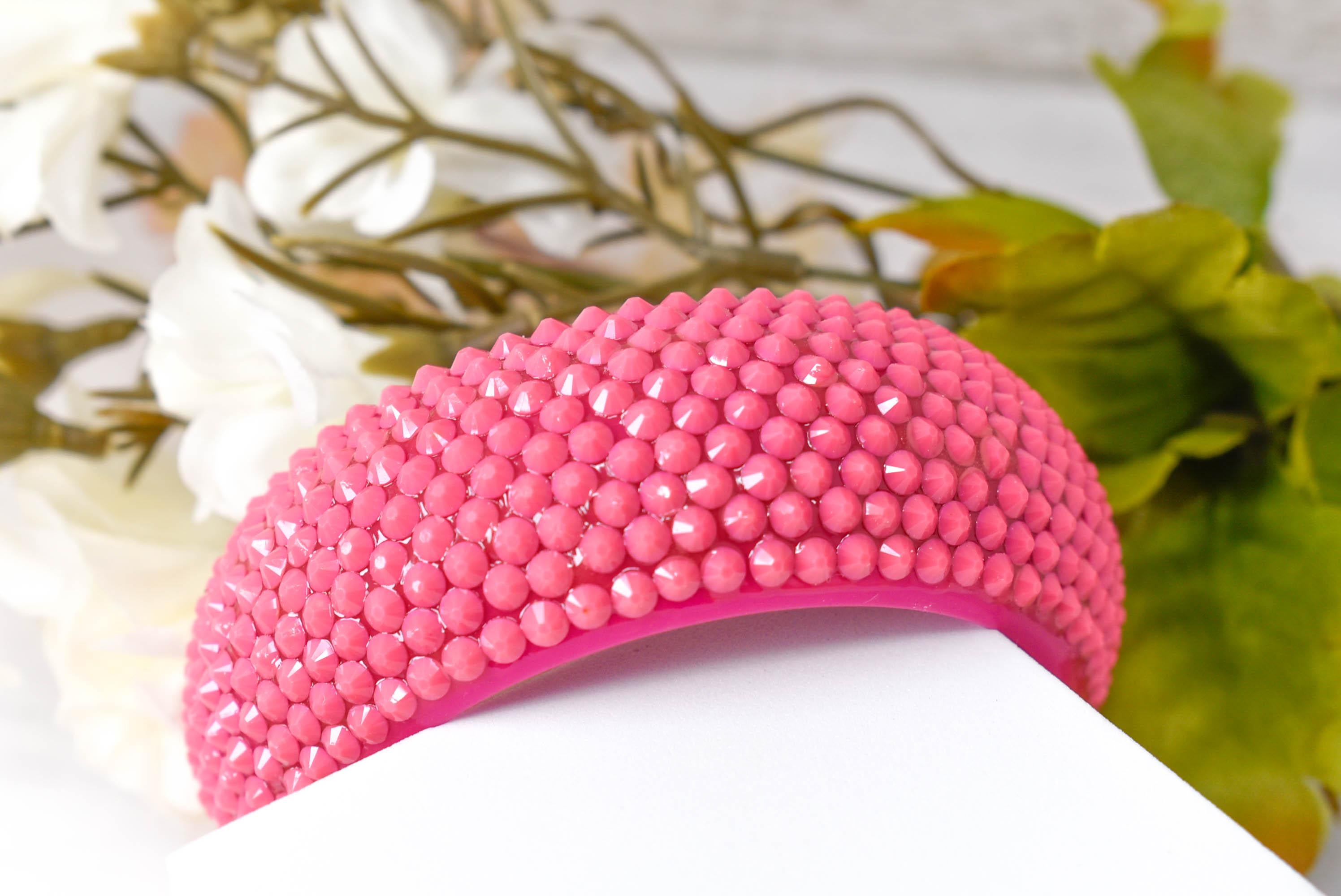 Retro Neon Pink Chunky Rhinestone Embellished Summer Bangle Bracelet