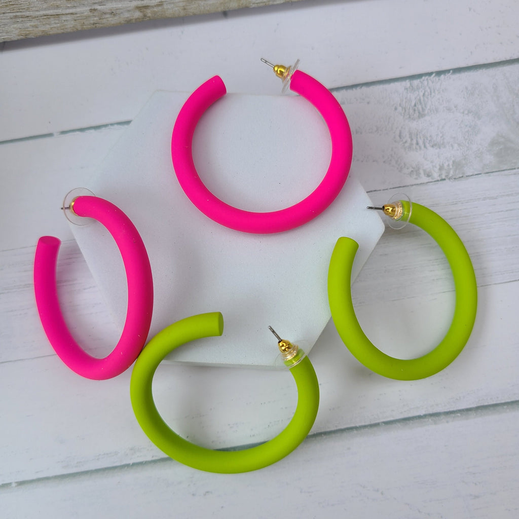 Summer Statement Boho Retro 70's 80's Smooth Matte Tube Metal Hoop Earrings