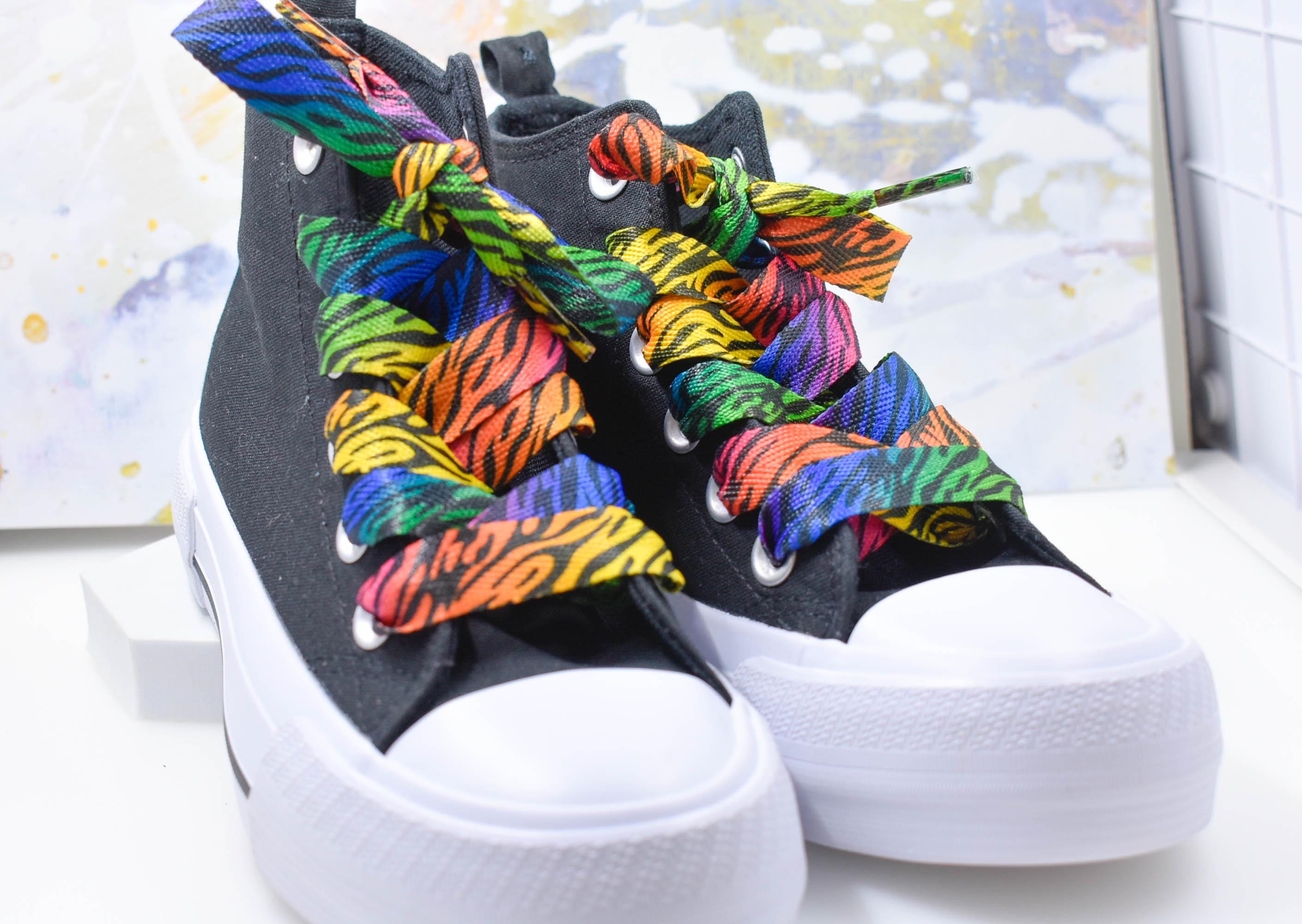 Fun Multicolor Zebra Animal Print Safari Style 14MM Shoelace Pair