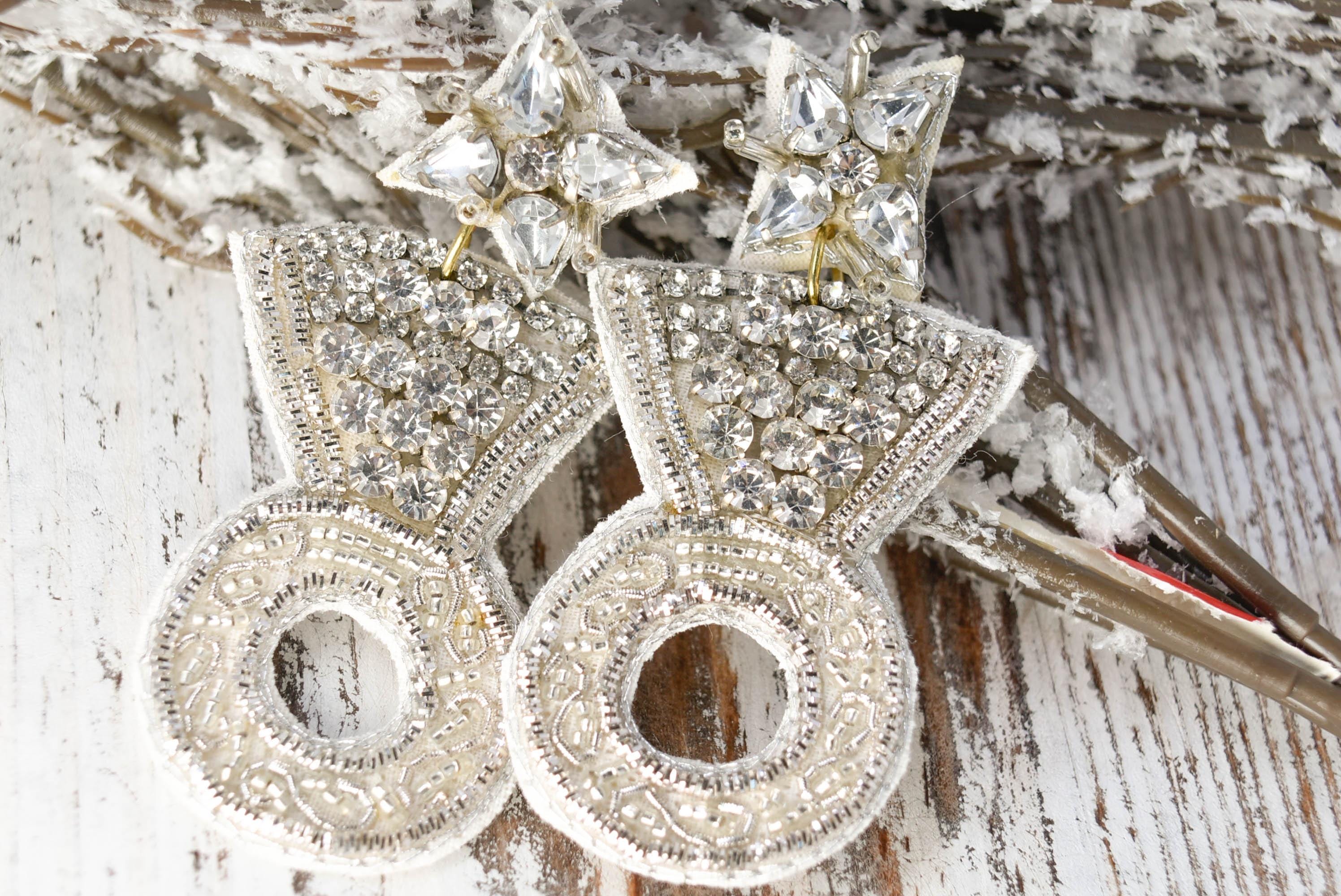 Statement Diva Bachelorette Party Diamond Ring Shape Seed Bead Engagement Wedding Bridal Shower Dangle Earrings