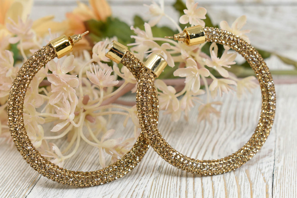2.5" Ladies Bohemian Topaz Rhinestone Sparkle Wrap Pave Open Hoop Earrings Stone Accent Women Party Night Out