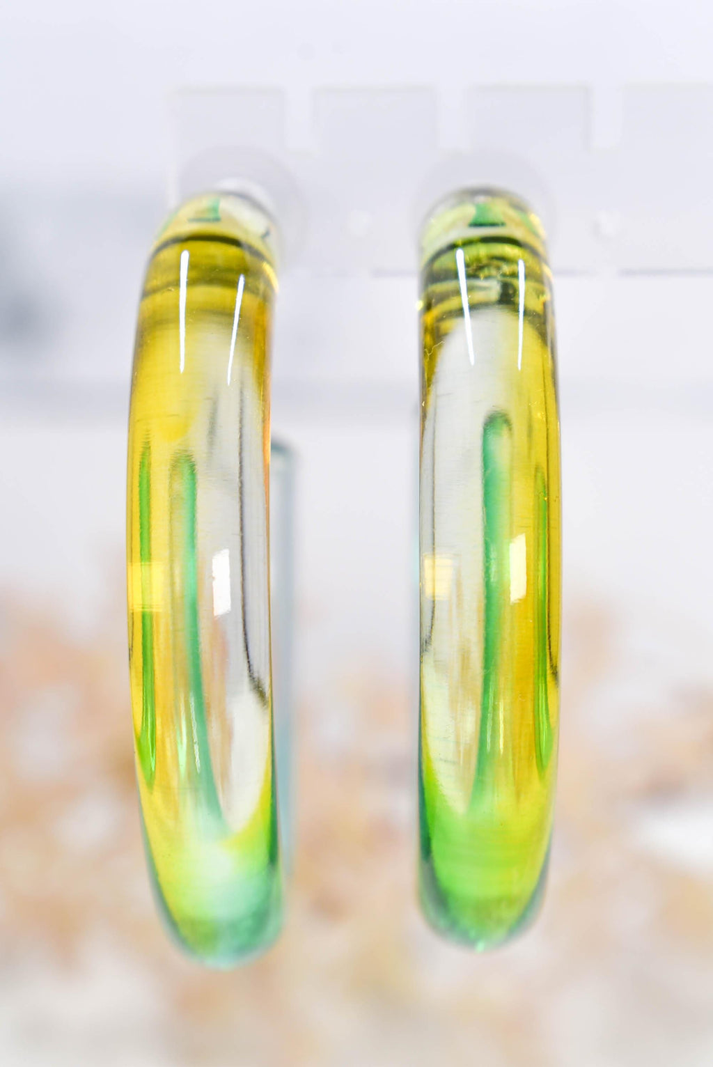 Translucent Gradient Yellow Green Retro Boho Statement Chunky Lucite Ombre Hoop Earrings Fun Earrings Costume Accessories Womens Hoops