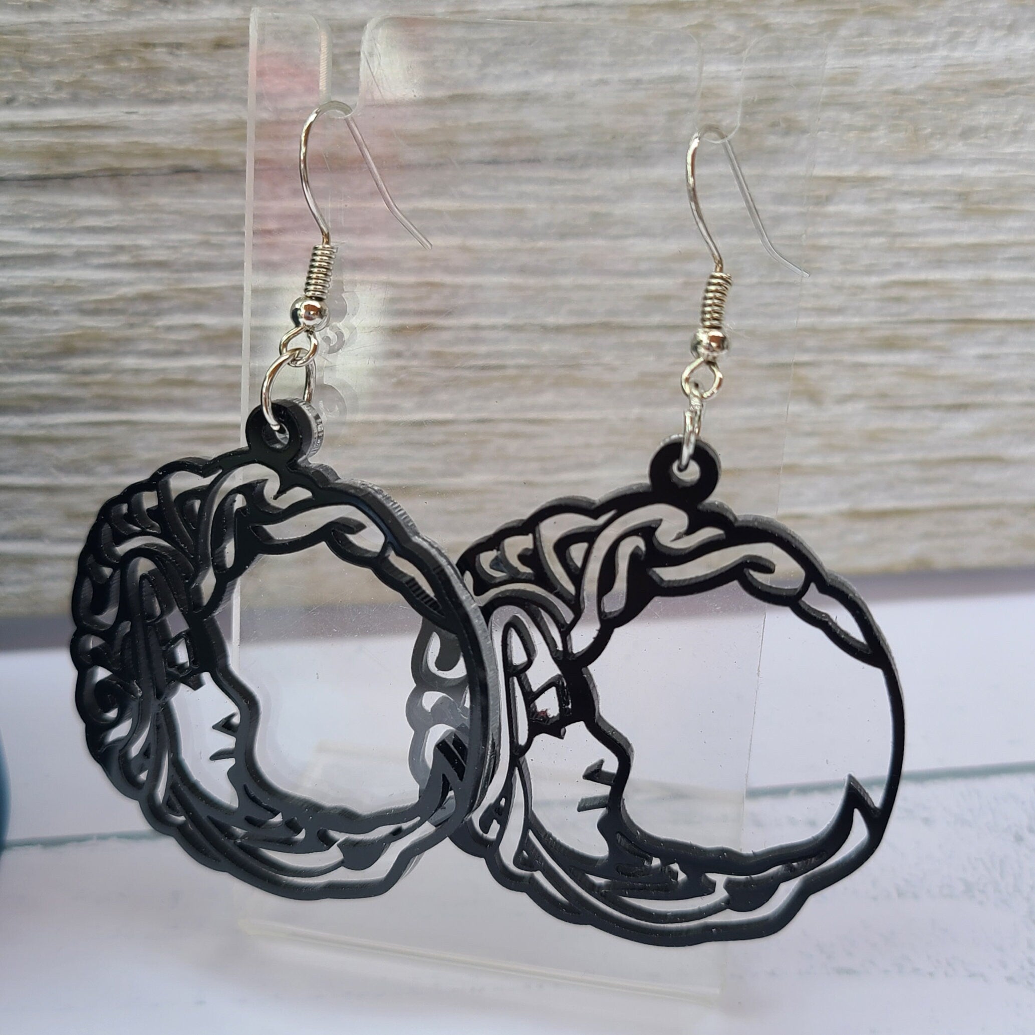 Steampunk Celestial Crescent Moon Lady Face Silhouette Dangle Earrings