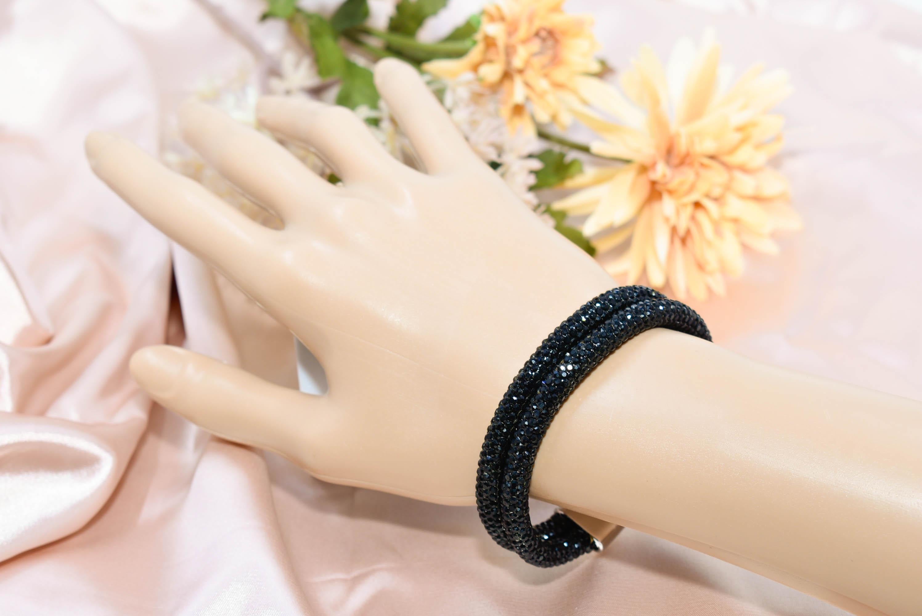 Black Color Pave Rhinestones Flexible Cuff Bangle Magnetic Bracelet Statement Bling Fashion Pageant Night Out Wedding
