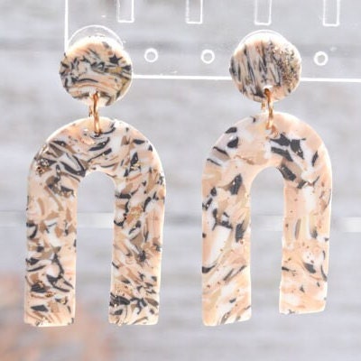 Boho Fashion Statement Handmade Polymer Clay "Avery Rebel" Gold Flakes Dangle Earrings Gifts Women