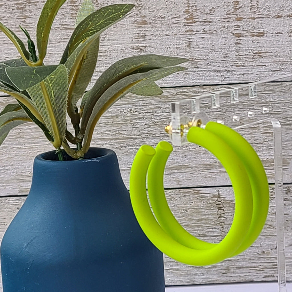 Summer Statement Boho Retro 70's 80's Smooth Matte Tube Metal Hoop Earrings