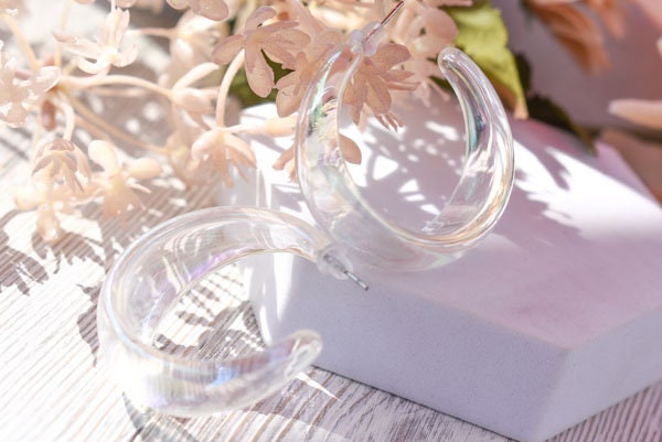 Translucent Iridescent Film Coating Clear Boho Women's Semi Wide Hoop Earrings