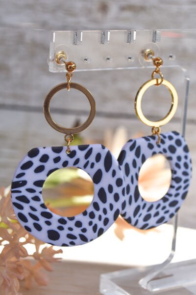 Boho Fashion Statement Handmade Polymer Clay "Blake Dalmatian" Dangle Drop Earrings Gifts Women Polka Dot