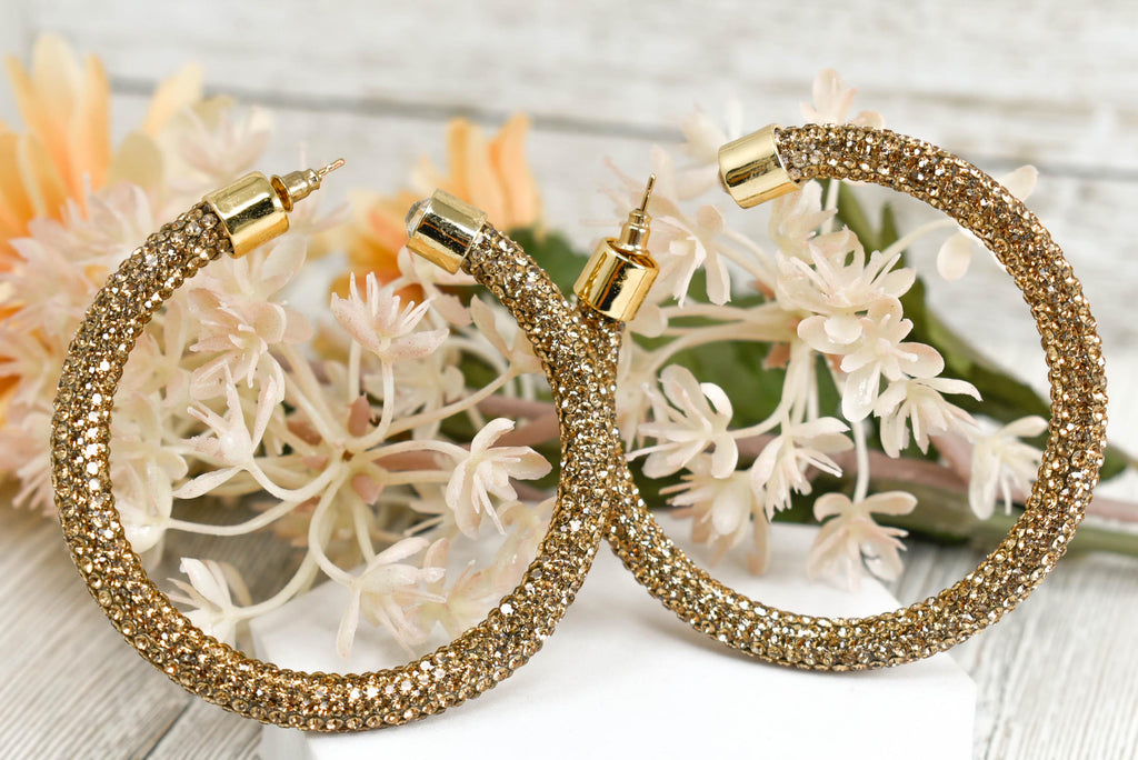 2.5" Ladies Bohemian Topaz Rhinestone Sparkle Wrap Pave Open Hoop Earrings Stone Accent Women Party Night Out